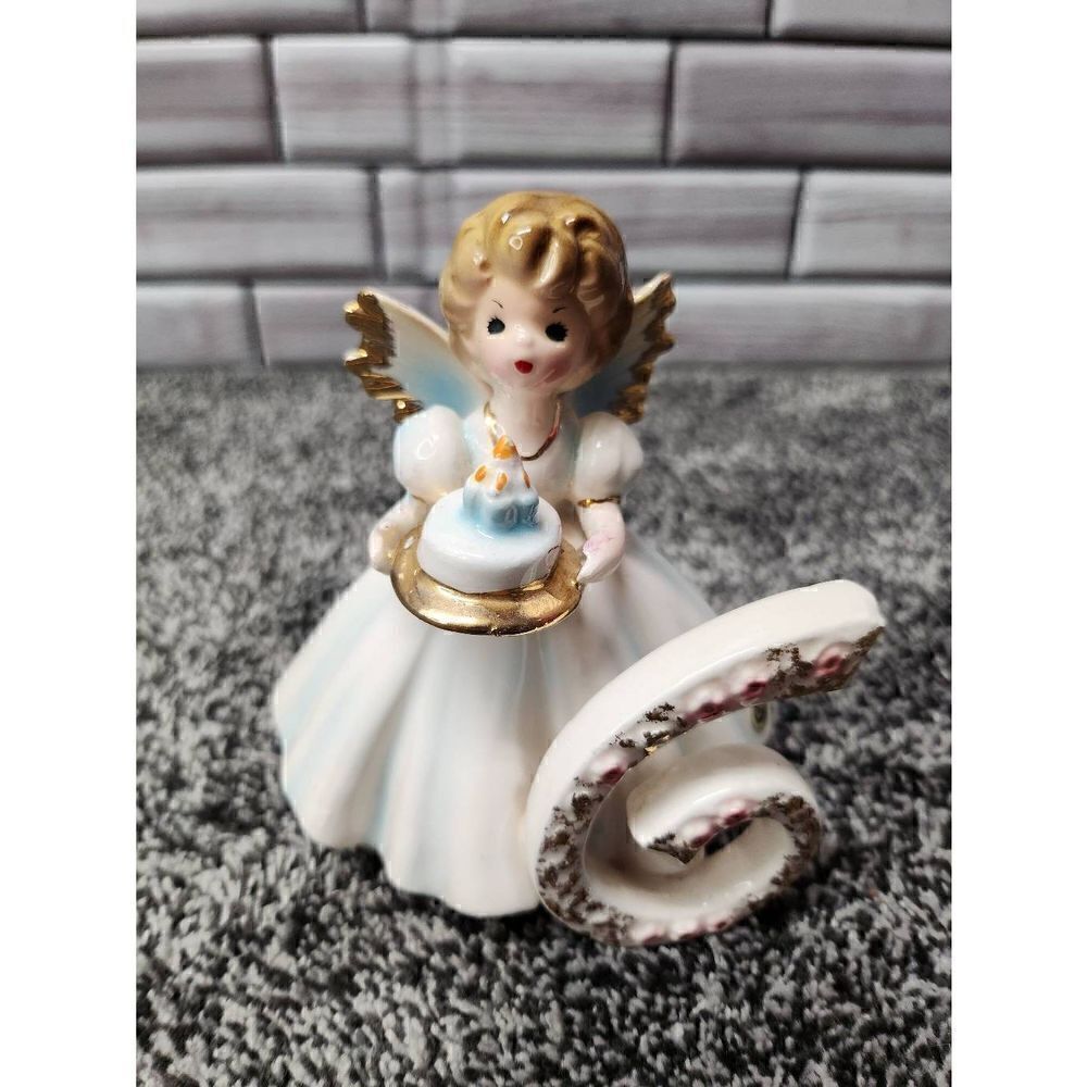 Birthday Angel, Josef Original,Vintage Porcelain Figurine, 6th Birthday